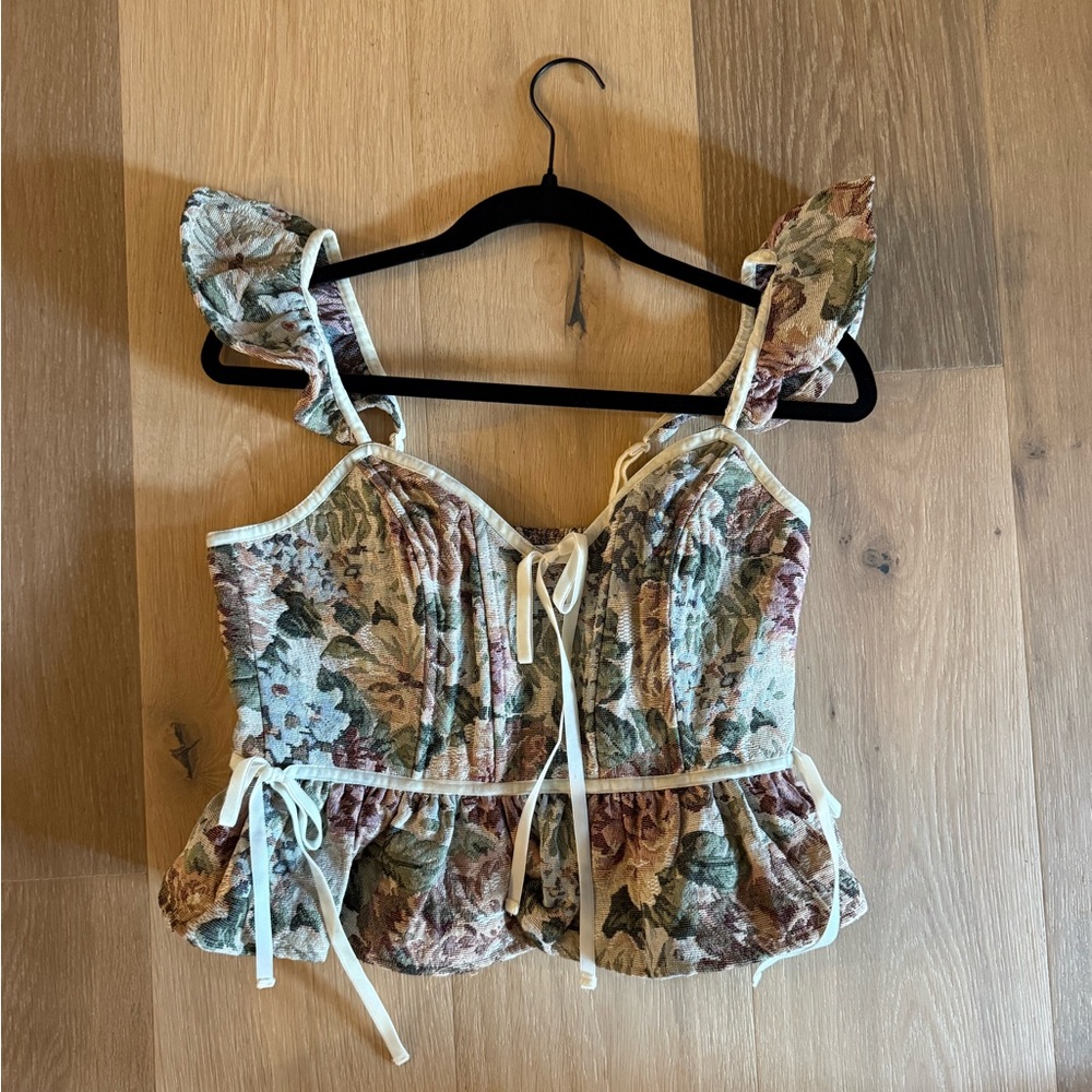 Floral Print Ruffle Strap Blouse